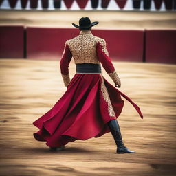 An image capturing the intense scene of a bullfighting arena