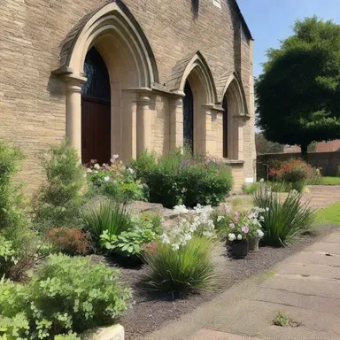 The landscape gardener carefully arranged the plants and flowers around the church to create a peaceful and serene environment for worship.