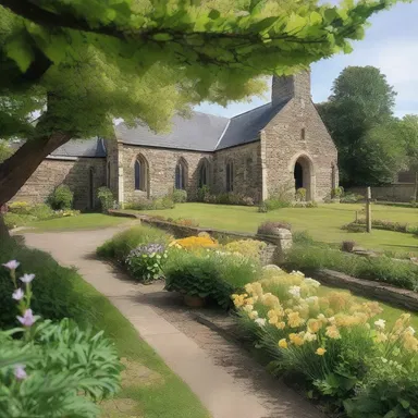 The landscape gardener carefully arranged the plants and flowers around the church to create a peaceful and serene environment for worship.