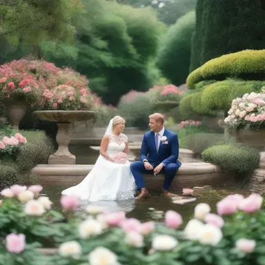 The couple sat in the enchanting garden, surrounded by blooming roses and gentle water features, thanks to the talents of the landscape gardener.