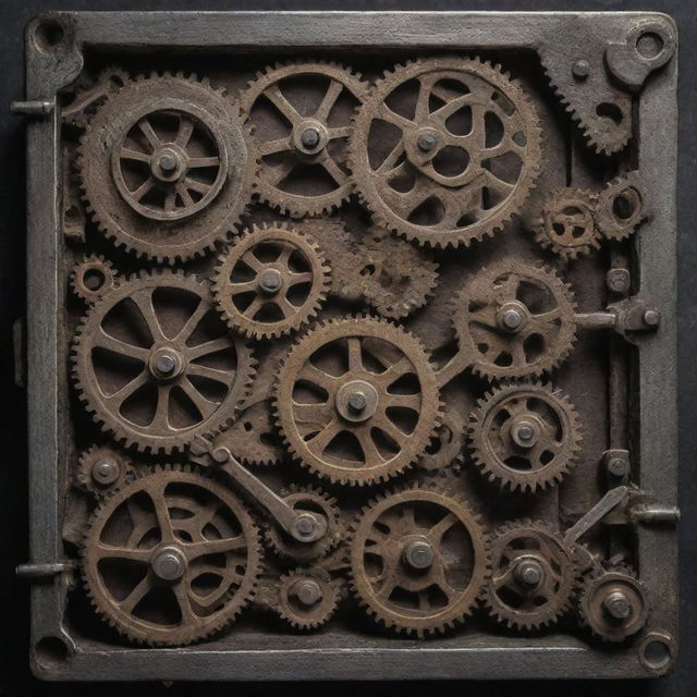 An intricate complex mechanism, with gears, levers, wheels and springs intricately connected and operating smoothly