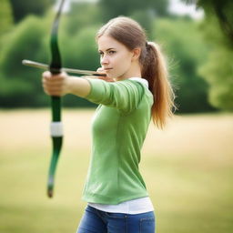 A high-quality image capturing a teenage girl engaged in the sport of archery