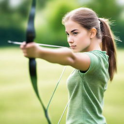 A high-quality image capturing a teenage girl engaged in the sport of archery