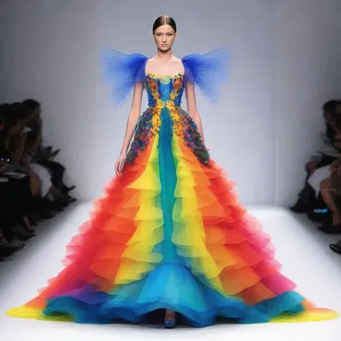 The fashion designer showcased a stunning dress inspired by the vibrant colors and delicate structure of a dobson fly.