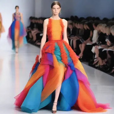 The fashion designer showcased a stunning dress inspired by the vibrant colors and delicate structure of a dobson fly.