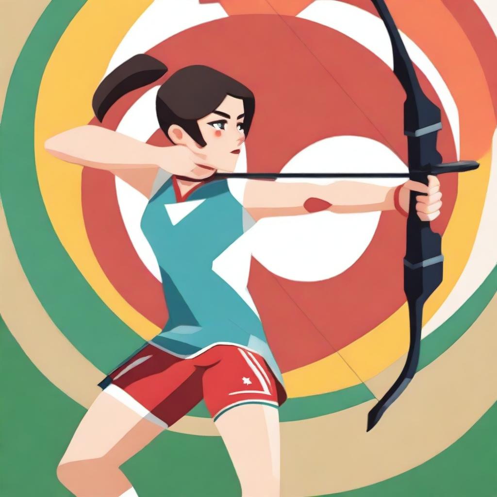 A high-resolution image features a young female archer at the Olympics