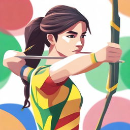 A high-resolution image features a young female archer at the Olympics