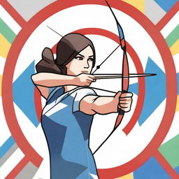 A high-resolution image features a young female archer at the Olympics