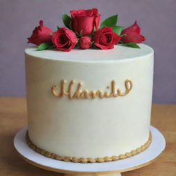 A beautifully decorated cake with the name 'Hamid' elegantly written in icing on the top surface