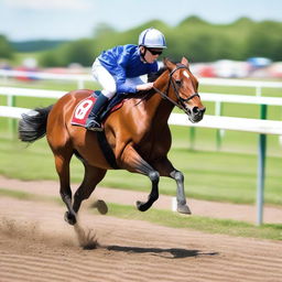 An exhilarating image of a teenage boy participating in a horse race