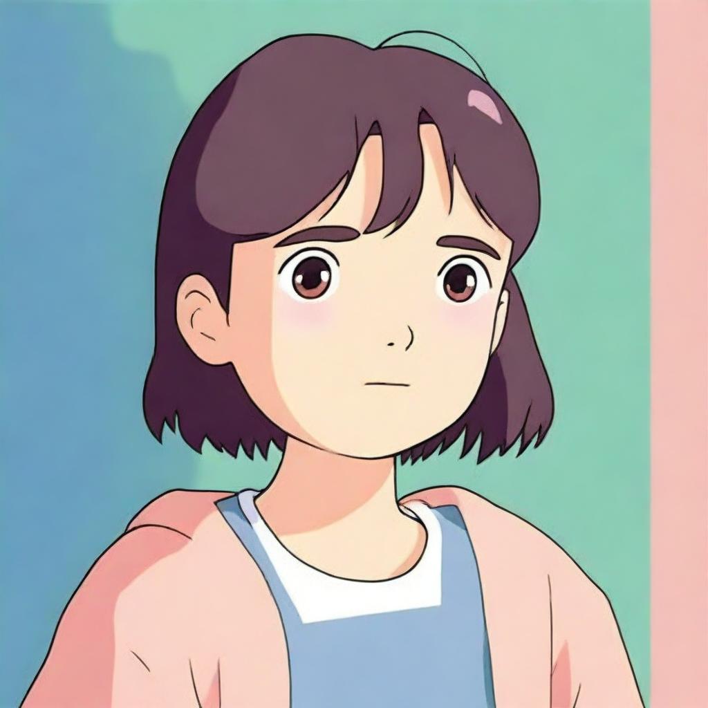 A high-quality digital art piece, styled in the nostalgic 90s retro aesthetic, featuring a close-up portrait of a character from the Studio Ghibli universe