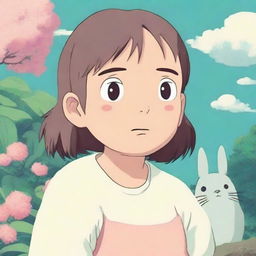 A high-quality digital art piece, styled in the nostalgic 90s retro aesthetic, featuring a close-up portrait of a character from the Studio Ghibli universe