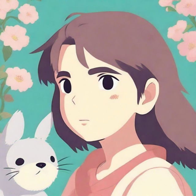 A high-quality digital art piece, styled in the nostalgic 90s retro aesthetic, featuring a close-up portrait of a character from the Studio Ghibli universe