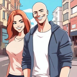 A high-quality digital art illustrating a girl standing next to Jonny Sins