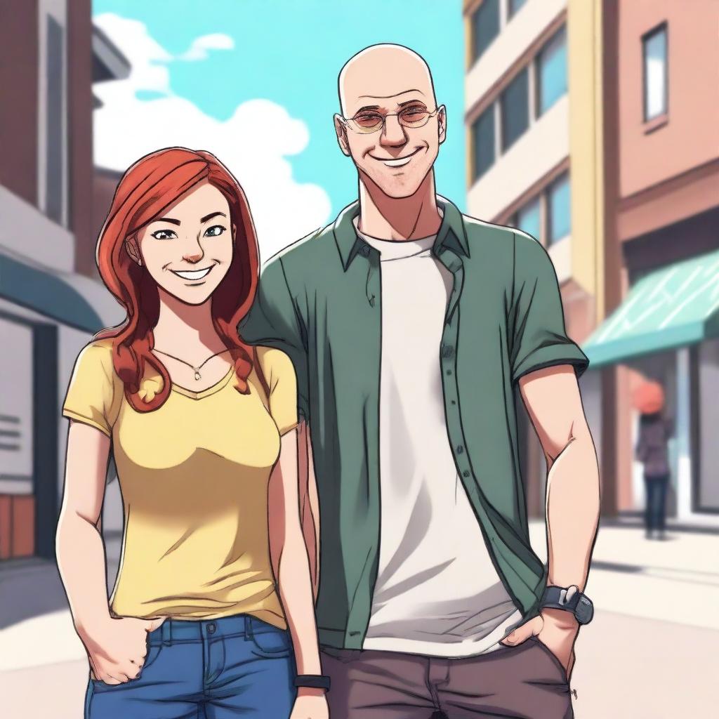 A high-quality digital art illustrating a girl standing next to Jonny Sins