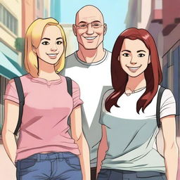 A high-quality digital art illustrating a girl standing next to Jonny Sins