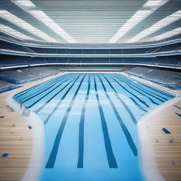 A high-resolution image showcasing a large, modern swimming arena