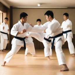 A high-quality image capturing a dynamic scene from a Karate-do training session