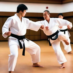 A high-quality image capturing a dynamic scene from a Karate-do training session