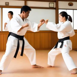 A high-quality image capturing a dynamic scene from a Karate-do training session