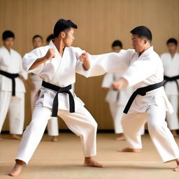 A high-quality image capturing a dynamic scene from a Karate-do training session