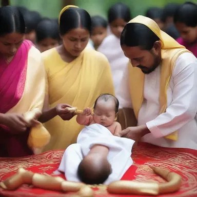The religious ceremony celebrated the birth of a child as a symbol of new beginnings.