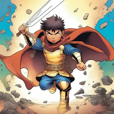 In the comic book series, the child is portrayed as a powerful warrior with magical abilities.