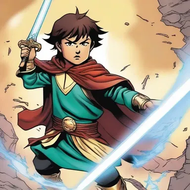 In the comic book series, the child is portrayed as a powerful warrior with magical abilities.