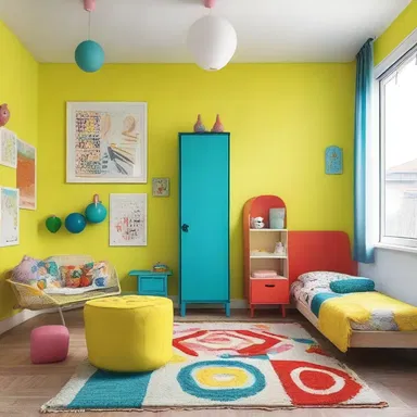 The child's room in the house is decorated with vibrant colors and playful furniture.
