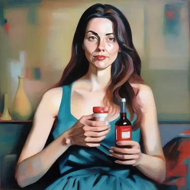 The painter created a beautiful portrait of a woman holding a bottle of lisinopril, representing its role in managing hypertension.