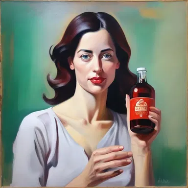 The painter created a beautiful portrait of a woman holding a bottle of lisinopril, representing its role in managing hypertension.