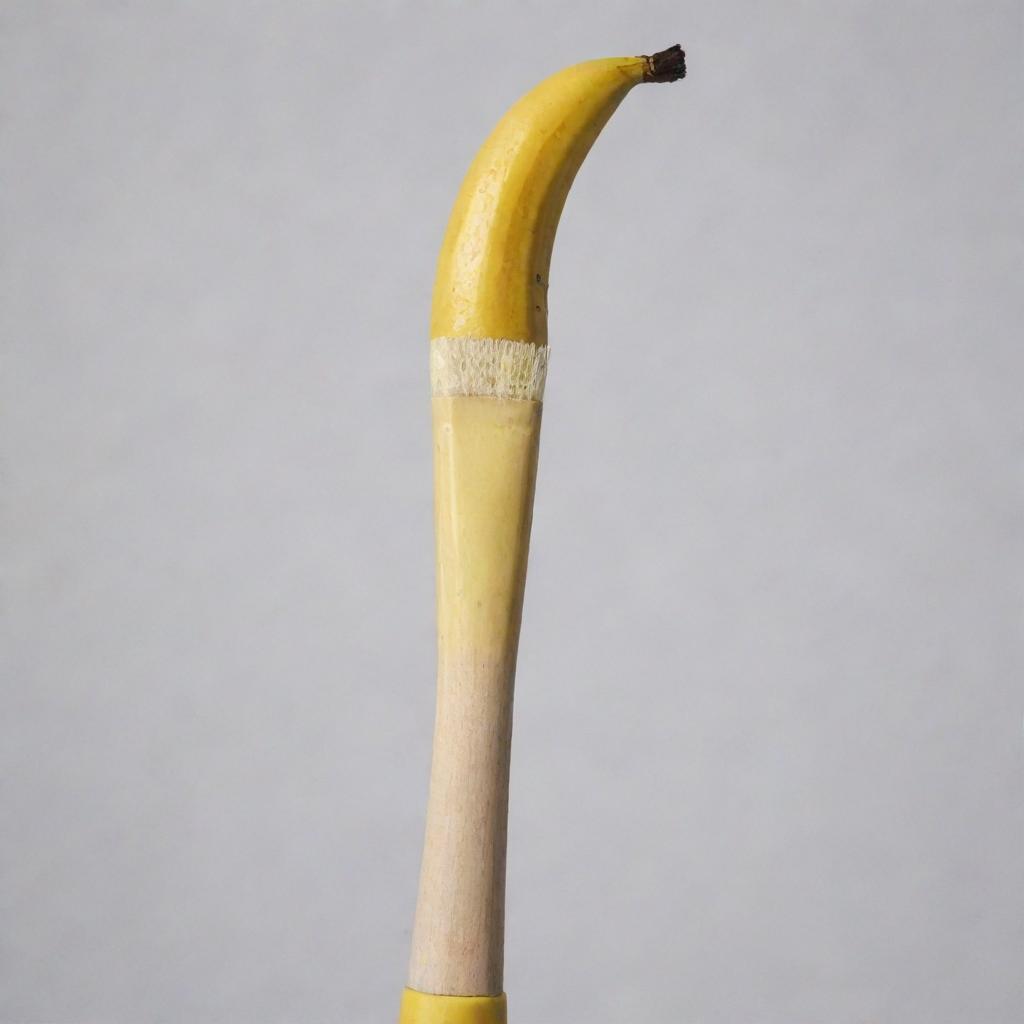 A quirky artist's paintbrush where the handle is creatively designed to look like a ripe banana.