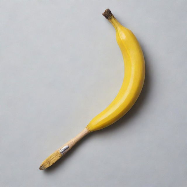 A quirky artist's paintbrush where the handle is creatively designed to look like a ripe banana.