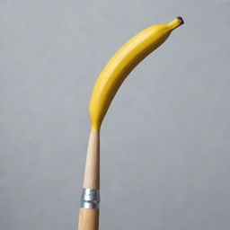 A quirky artist's paintbrush where the handle is creatively designed to look like a ripe banana.