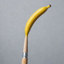 A quirky artist's paintbrush where the handle is creatively designed to look like a ripe banana.