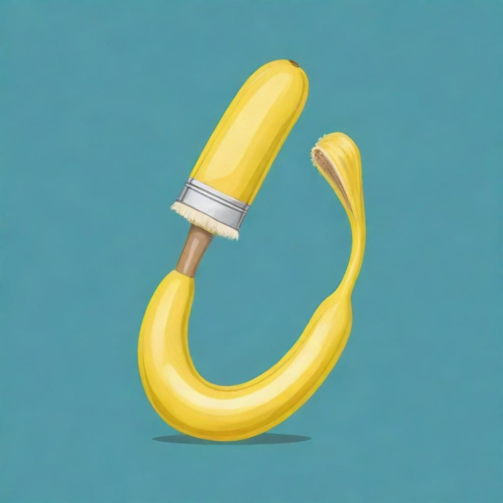 Clipart of a paint brush with a ripe banana as its handle, creating a fun and whimsical design.