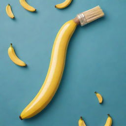 Clipart of a paint brush with a ripe banana as its handle, creating a fun and whimsical design.