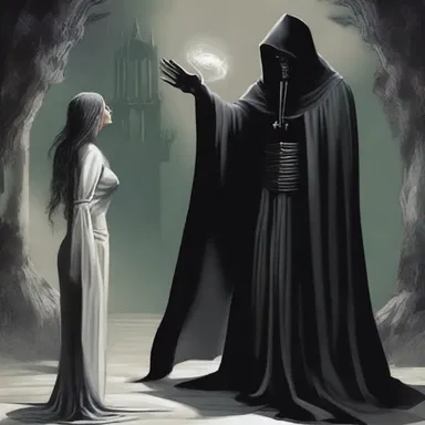 In the magical realm, the sorceress execrated the dark lord, cursing him to eternal confinement.