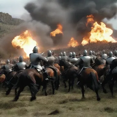 The bombastically staged battle scene in the movie captivated the audience with its grandeur and spectacle.
