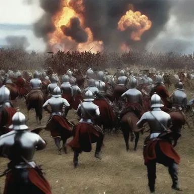 The bombastically staged battle scene in the movie captivated the audience with its grandeur and spectacle.