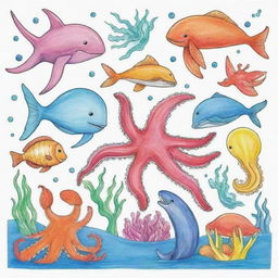 Sea creatures coloring images