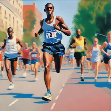 The painting depicted a long-distance runner crossing the finish line of a marathon, capturing the endurance and determination of the athlete.