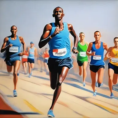 The painting depicted a long-distance runner crossing the finish line of a marathon, capturing the endurance and determination of the athlete.