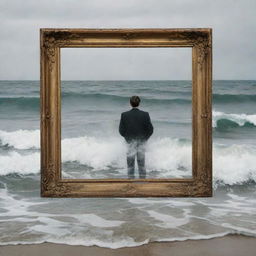 A surreal image of a photograph in the act of speaking, with waves of sound visible around its frame.