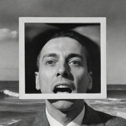 A surreal image of a photograph in the act of speaking, with waves of sound visible around its frame.