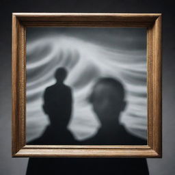 A surreal image of a photograph in the act of speaking, with waves of sound visible around its frame.