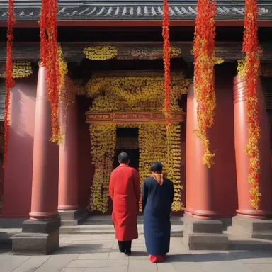 During the spring festival, the devotees decorate the temple with garlands of spring squill.