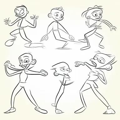 The cartoon characters were drawn with interlocking limbs to create dynamic and fluid movements.