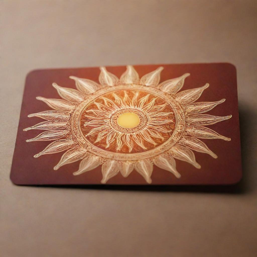 An intricately designed sun glowing radiantly on a professional business card.