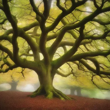 In the magical land of dragons and fairies, a common beech tree stands as a mystical gateway to another realm.